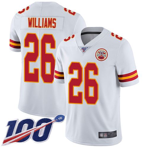 Men Kansas City Chiefs #26 Williams Damien White Vapor Untouchable Limited Player 100th Season Football Nike NFL Jersey
